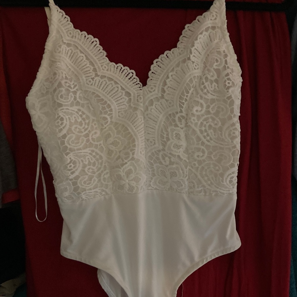 Boohoo White Lace Bodysuit Chemise